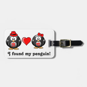 Étiquette À Bagage Coeur rouge j'ai trouvé mon compagnon de pingouin