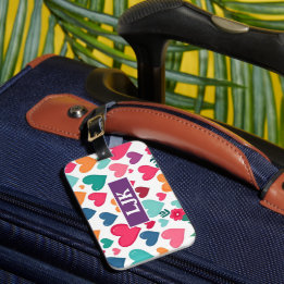 Étiquette À Bagage Coeurs colorés personnalisés