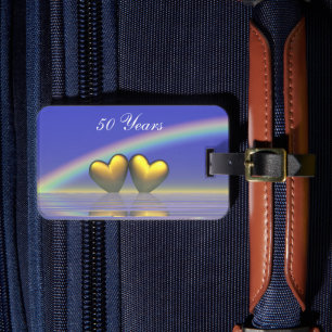 Étiquette À Bagage Coeurs d'or du 50e anniversaire