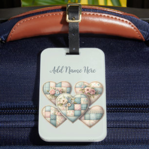 Étiquette À Bagage Cœurs Patchwork Cottagecore Pastel