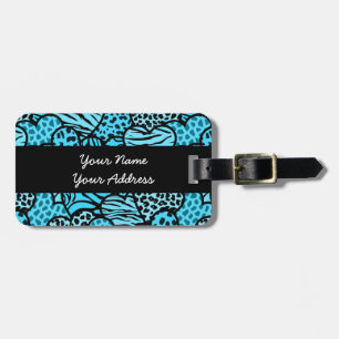 Étiquette À Bagage Coeurs posters de animaux de filles bleus et noirs