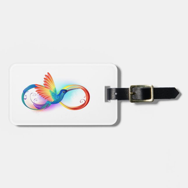 Étiquette À Bagage Colibri arc-en-ciel avec symbole Infinity (Devant horizontal)