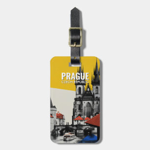 Étiquette À Bagage Collage du ciel de la vieille ville de Prague en R