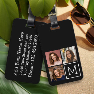 Étiquette À Bagage Collage photo tendance noir et blanc avec Monogram