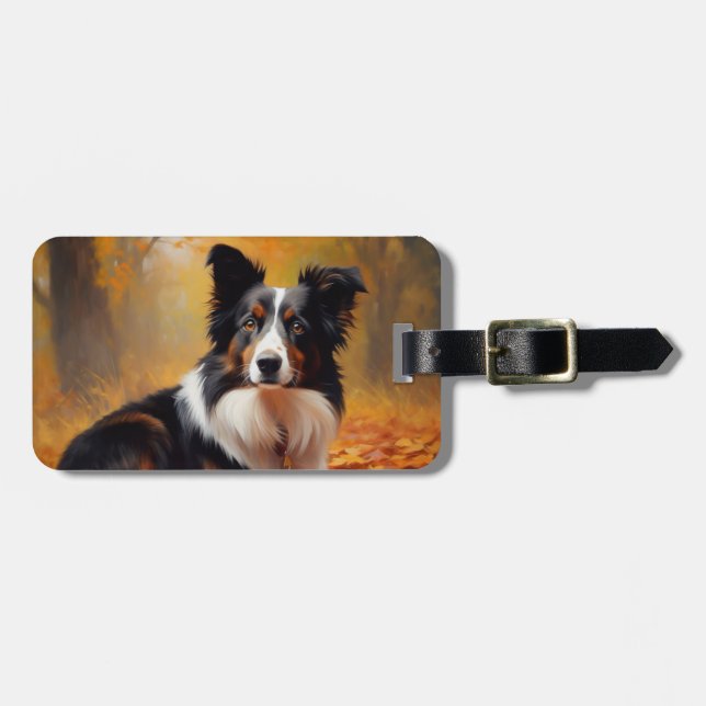 Étiquette À Bagage Collie frontalier à l'automne Feuilles automne Ins (Devant horizontal)