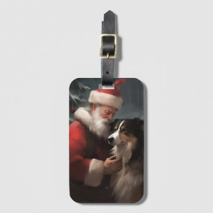 Étiquette À Bagage Collie frontalier avec Noël Festif du Père Noël