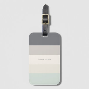 Étiquette À Bagage Colorblock Horizontale Gris et Beige Monogramme