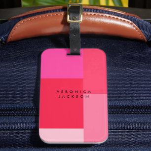 Étiquette À Bagage Colorblock rose et rouge monogramme