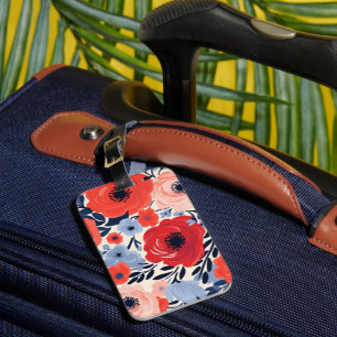 Étiquette À Bagage Coloré moderne Rouge Blanc Bleu Aquarelle Floral