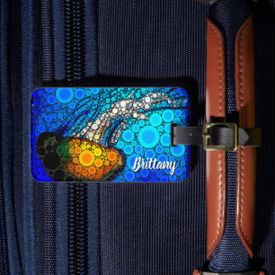 Étiquette À Bagage Coloré orange méduse bleu océan nom personnalisé