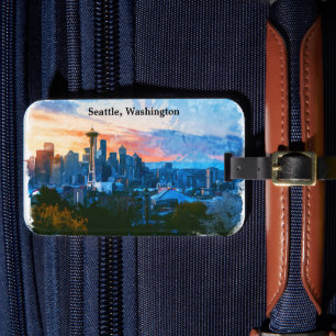 Étiquette À Bagage Colorée Seattle Washington Skyline