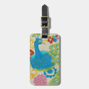 Étiquette À Bagage Colorful Peacock et Fleurs