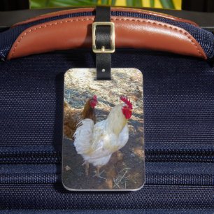 Étiquette À Bagage Compagnons de plumes : Coq blanc et Sa Hen
