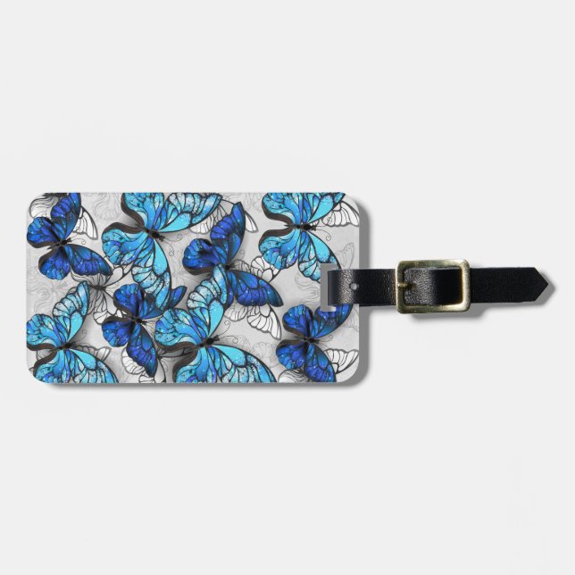 Étiquette À Bagage Composition des White and Blue Butterflies (Devant horizontal)