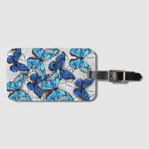 Étiquette À Bagage Composition des White and Blue Butterflies