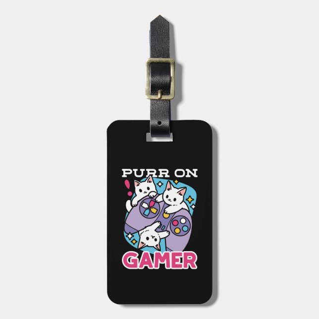 Étiquette À Bagage Conception de gamer de chat - Purr sur Gamer Joyst (Devant Vertical)