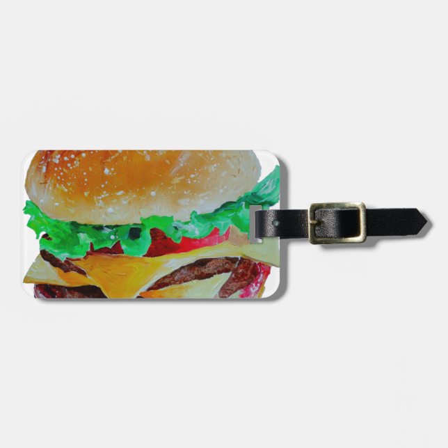 Étiquette À Bagage conception d'hamburger, peinture originale (Devant horizontal)