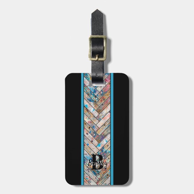 Étiquette À Bagage Conception en bois peint à base de Herringbone (Devant Vertical)