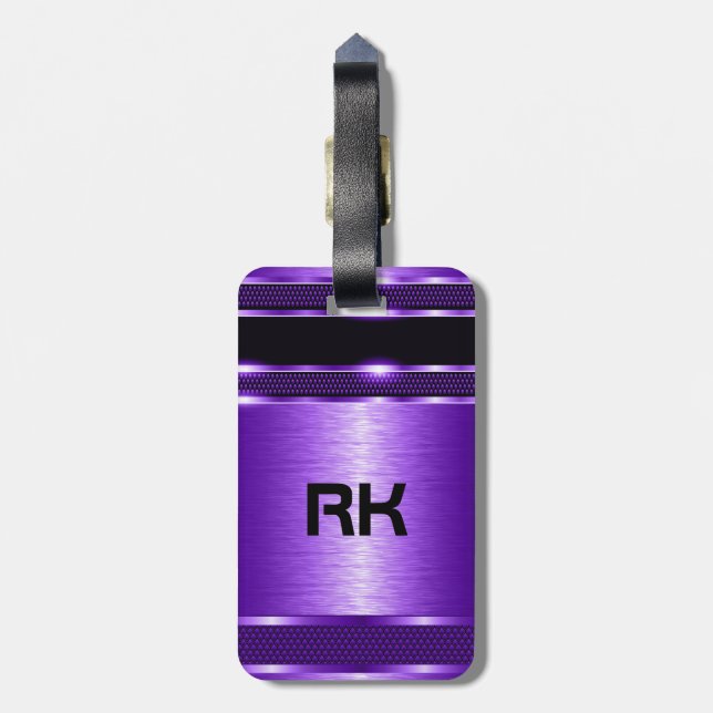 Étiquette À Bagage Conception géométrique moderne en métal mauve (Dos Vertical)