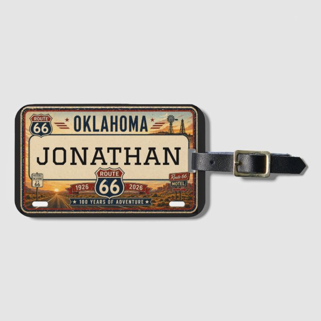 Étiquette À Bagage Conception personnalisée de la route 66 en Oklahom (Devant Horizontal)