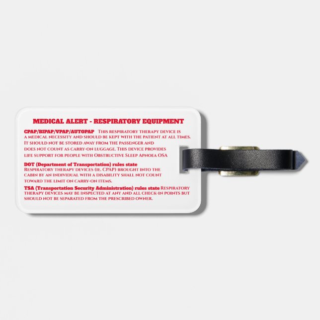 Étiquette À Bagage Condition médicale du PAPC transport (Dos horizontal)