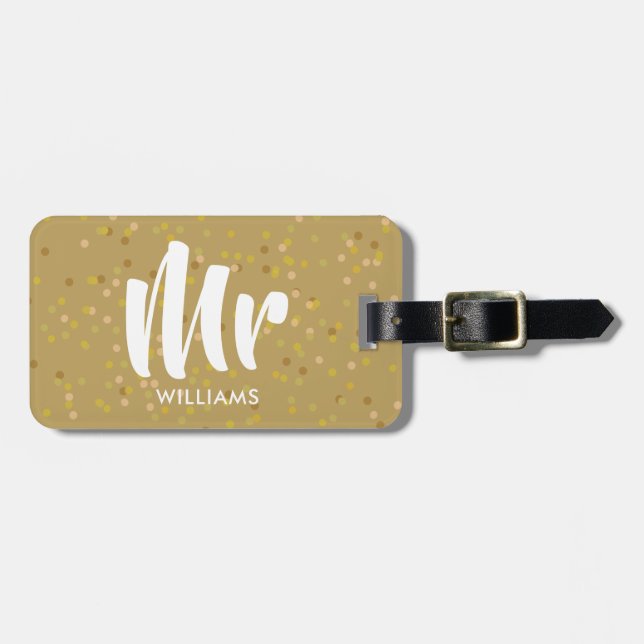 Étiquette À Bagage Confetti de poussière d'or personnalisé M. (Devant horizontal)