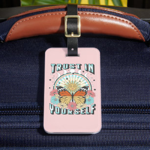 Étiquette À Bagage Confiance en soi   Soleil céleste et papillon