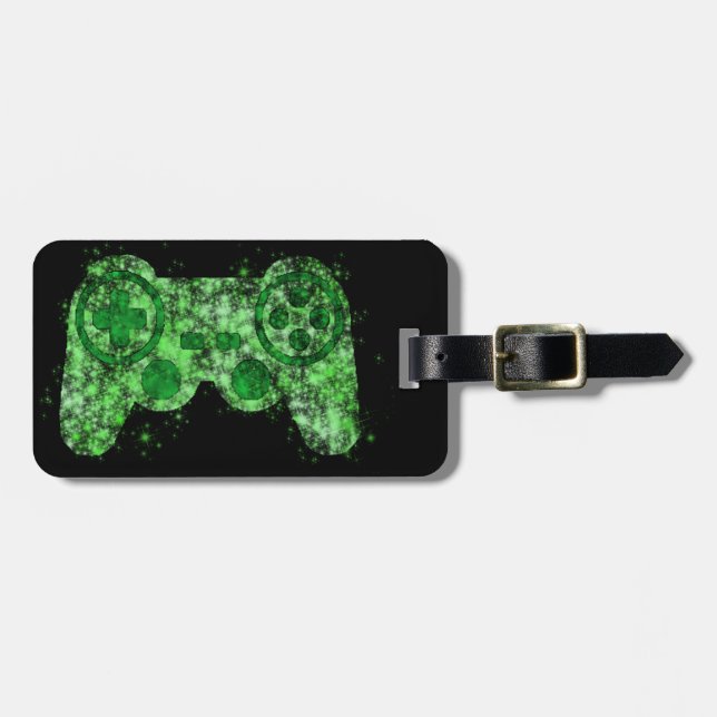 Étiquette À Bagage Contrôleur de jeu vidéo Green Neon personnalisable (Devant horizontal)