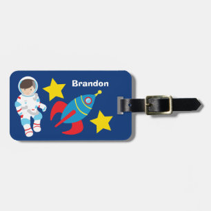 Étiquette À Bagage Cool Astronaut Rocket Ship Kids Blue