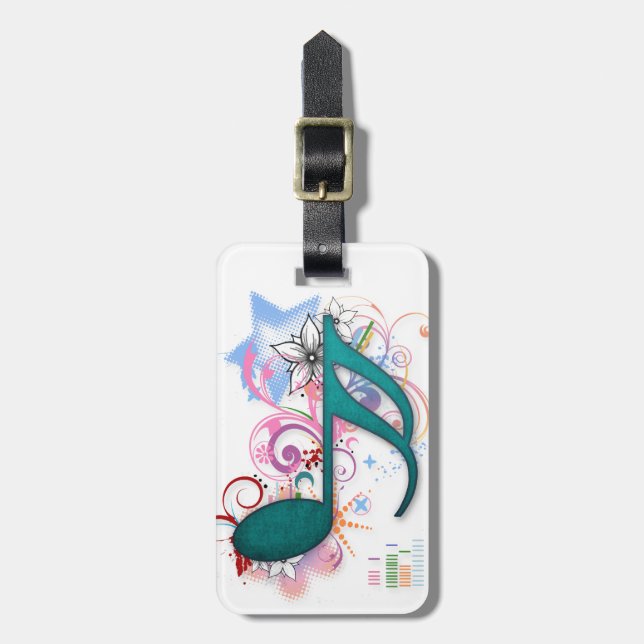 Étiquette À Bagage Cool bleu grunge note musique étoiles fleurs tourb (Devant Vertical)
