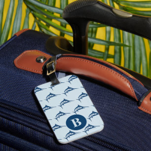 Étiquette À Bagage Cool Blue Swordfish Motif Monogramme
