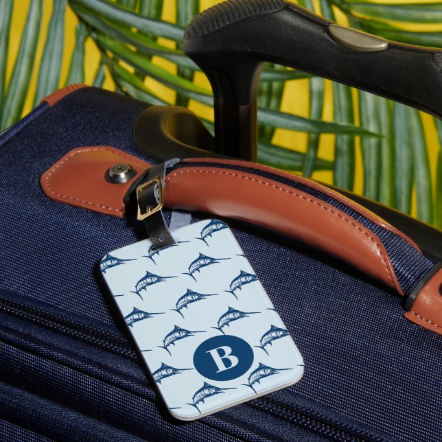 Étiquette À Bagage Cool Blue Swordfish Motif Monogramme (Insitu Rectoal 1)