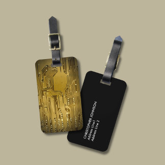 Étiquette À Bagage Cool Elegant Faux Gold Circuit Board Noir
