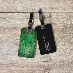 Étiquette À Bagage Cool Elegant Green Circuit Board Noir