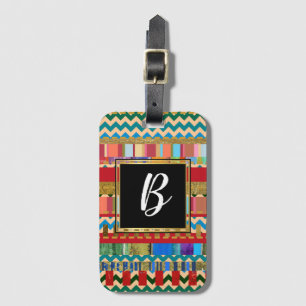 Étiquette À Bagage cool élégant rayures colorées avec monogramme