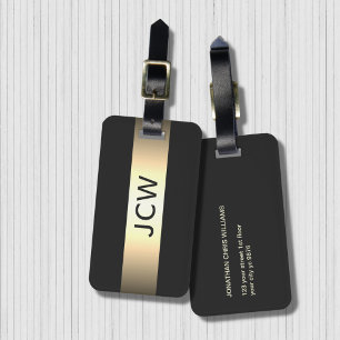 Étiquette À Bagage Cool Gris Faux Métal Gris Gras Gras Monogramme
