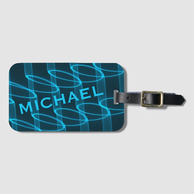 Étiquette À Bagage Cool Lumineux Blue Wave Motif personnalisé (Devant Horizontal)