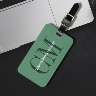 Étiquette À Bagage Cool moderne Green Bold Monogramme