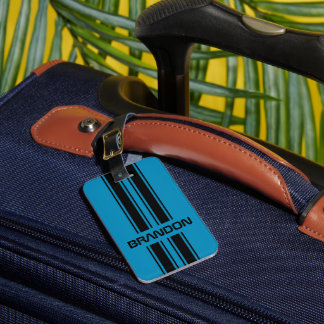 Étiquette À Bagage Cool Personnalisé Bleu Et Noir Course Auto Strips