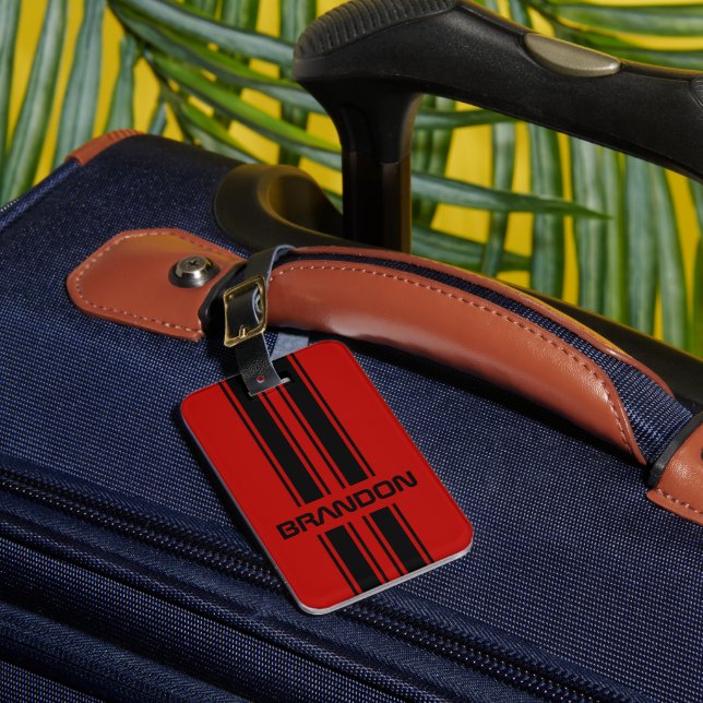 Étiquette À Bagage Cool Personnalisé Rouge Et Noir Course Auto Strips (Insitu Rectoal 1)