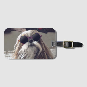 Étiquette À Bagage Cool Shih Tzu cheveux longs Lunettes de soleil vin