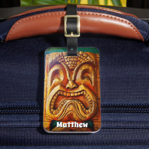Étiquette À Bagage Cool Vintage Hawaii Tiki Typographie du visage Mon