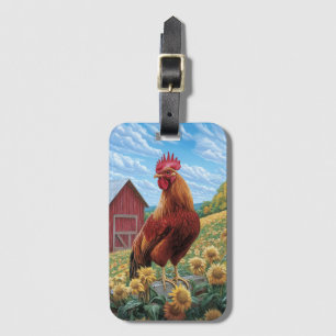 Étiquette À Bagage Coq sur une peinture de la ferme de tournesol