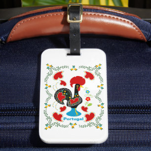 Étiquette À Bagage Coq traditionnel du Portugal en noir