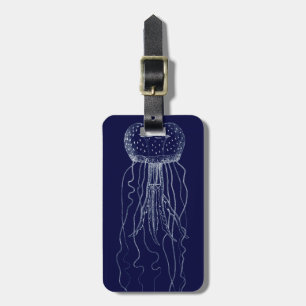 Étiquette À Bagage Coquillages blancs et bleus