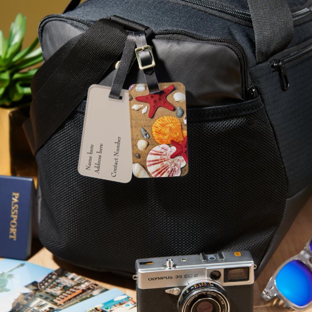 Étiquette À Bagage Coquillages sur la plage (Recto & Verso)