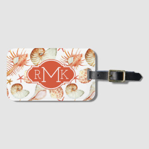 Étiquette À Bagage Corail avec les coquilles et le monogramme du