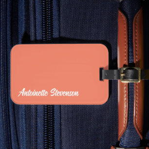 Étiquette À Bagage Coral Peach Élégante Signature Monogramme