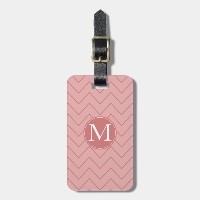 Étiquette À Bagage Coral rose Chevron Monogramme (Devant Vertical)