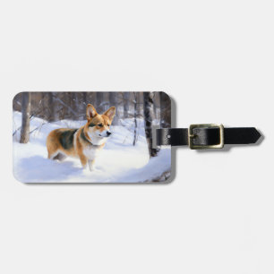 Étiquette À Bagage Corgi laisse neiger Noël